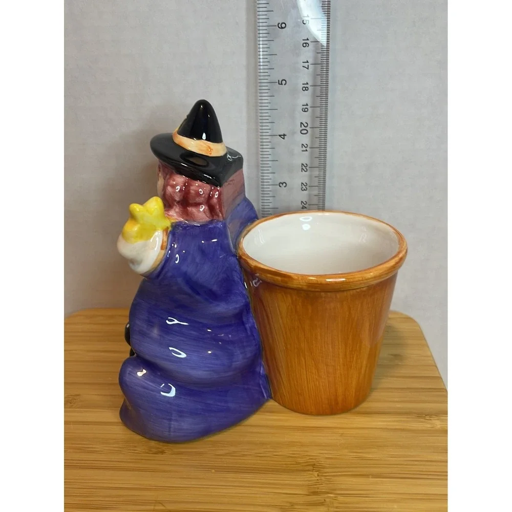 Vintage Whole Home Ceramic Witch with Black Cat‎ Tealight Holder with Tealight